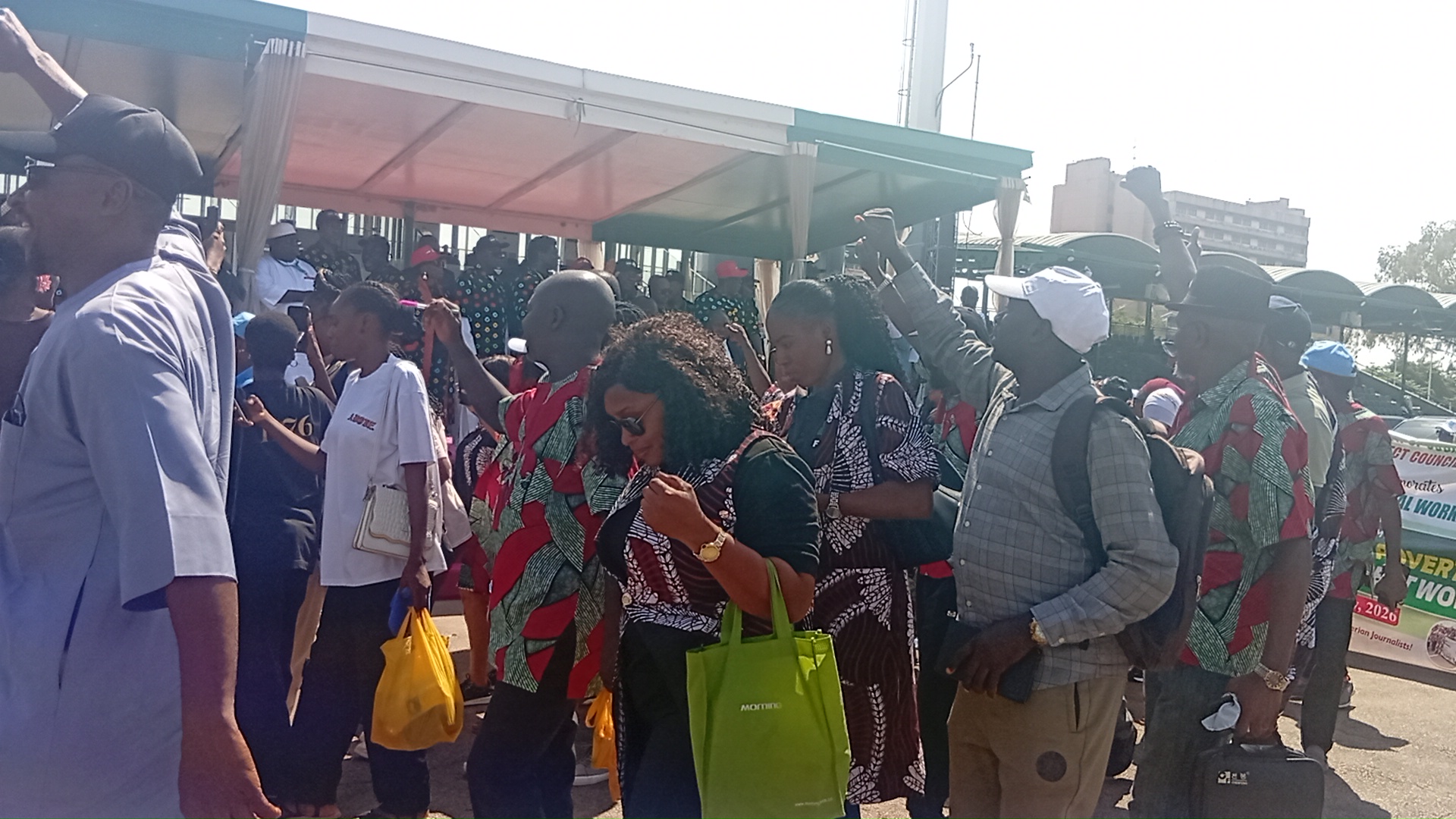 Members of the Nigeria Union of Journalists (NUJ) during the May Day march past at Eagle Square, Abuja